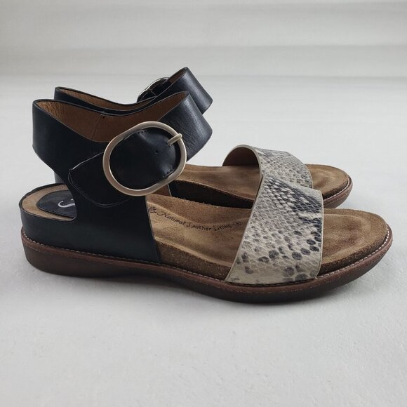 Sofft Bali Strappy Leather Sandal Womens 7 Black Slingback Hook Loop Buckle - Picture 2 of 10